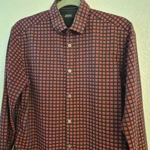 Alfani Men's Long-sleeve Button-down Red & Black 3D Plaid Design Shirt